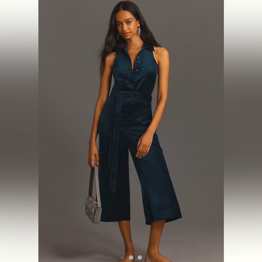 NWT - Maeve Velvet Halter Crop Jumpsuit